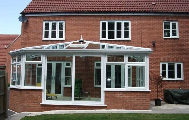 Double-hipped conservatory showing the distinctive roof structure