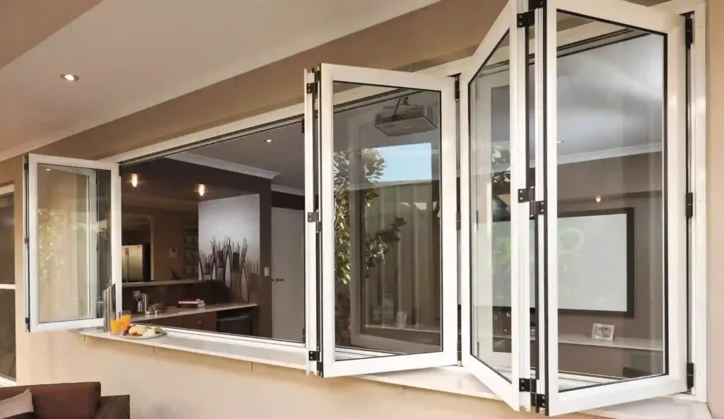 Bi-folding window installation with slim aluminium sightlines