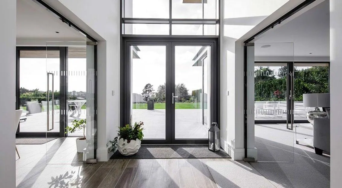 Aluminium French doors, interior view