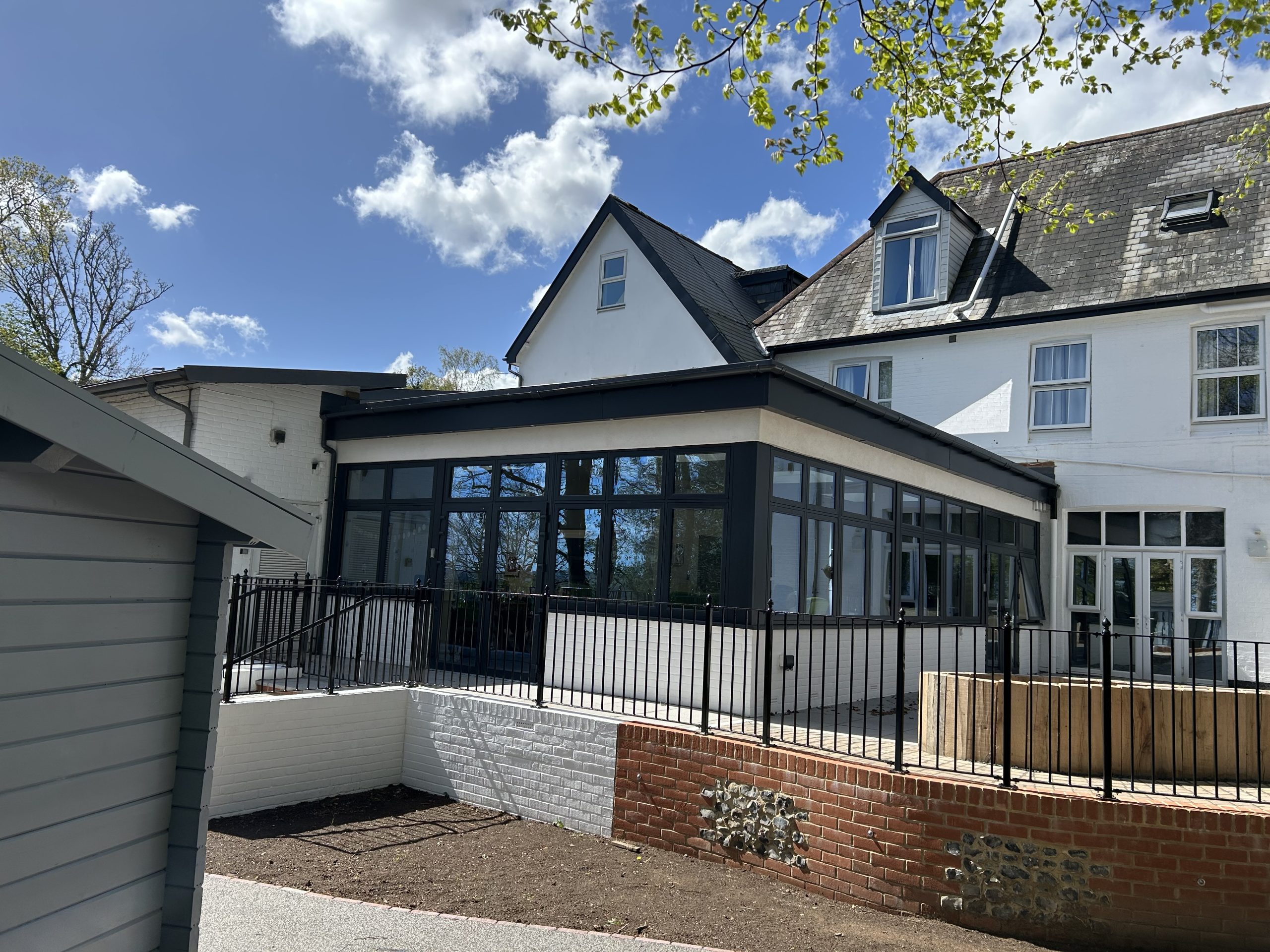 Aluminium orangery extension, side view