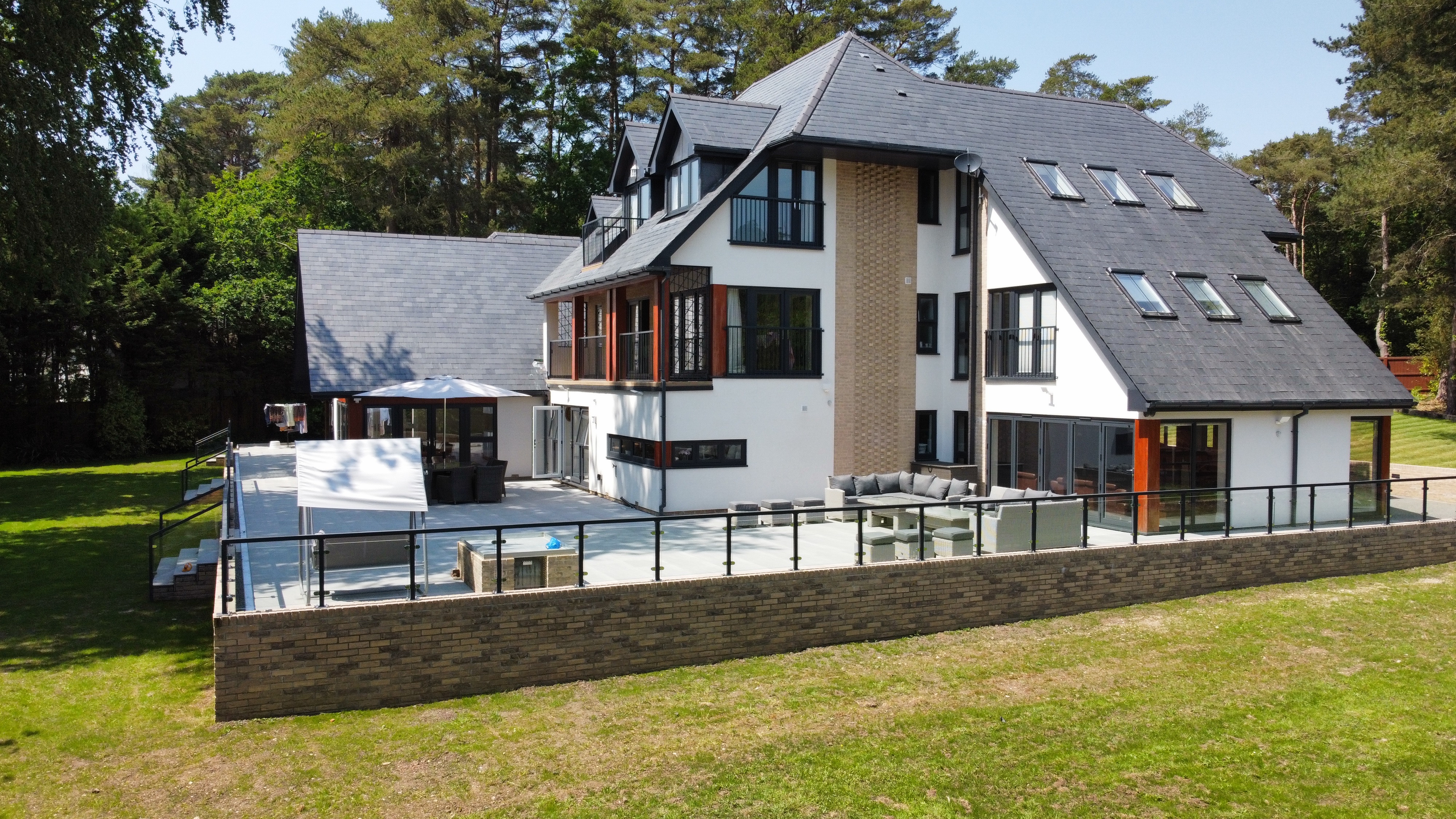 Aluminium windows and bi-fold doors, rear terrace