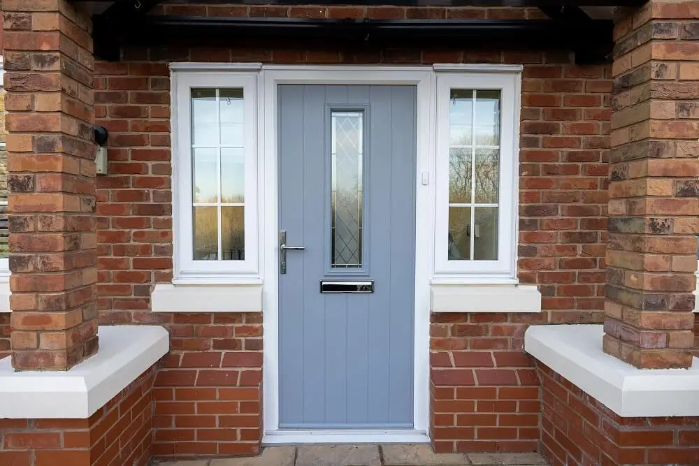 Composite front door installation, hallway view