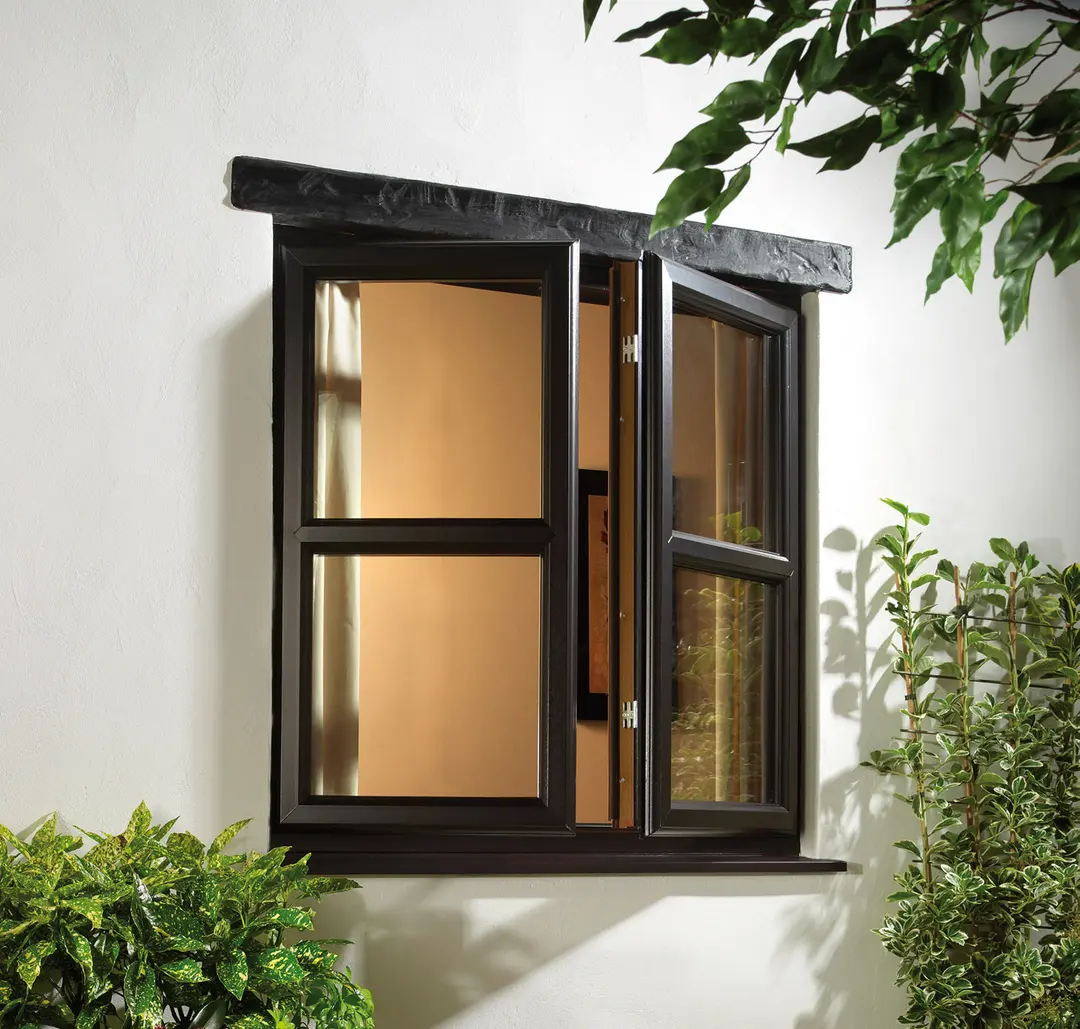 Aluminium casement-style French window installation