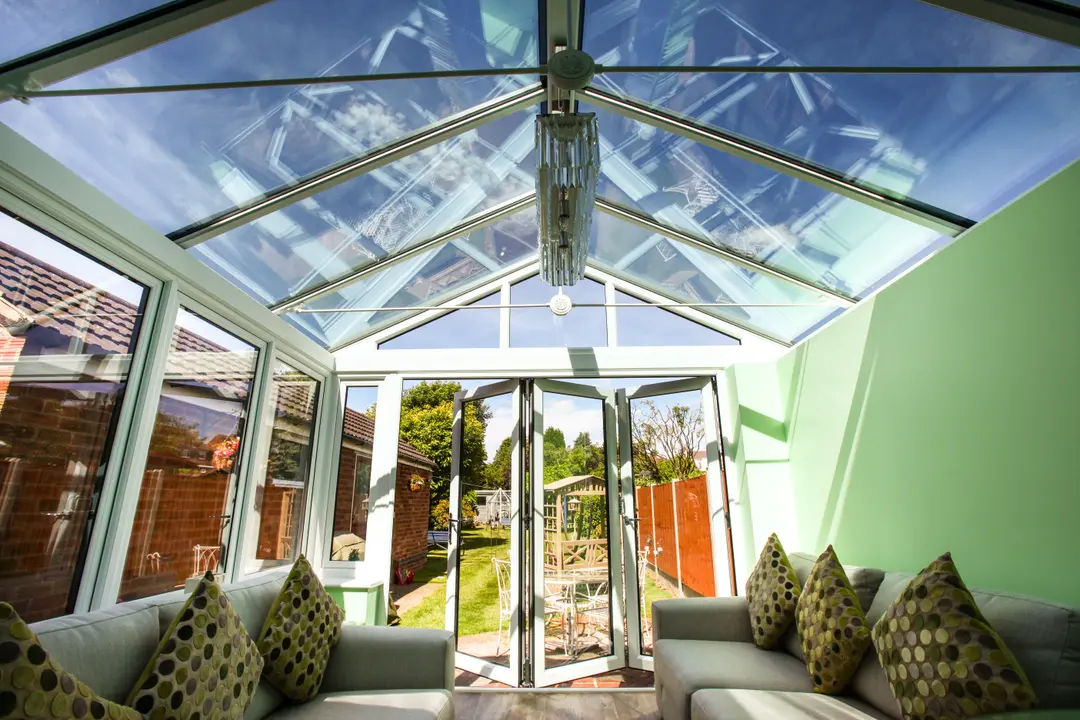Gable end conservatory, interior view of the apex roof